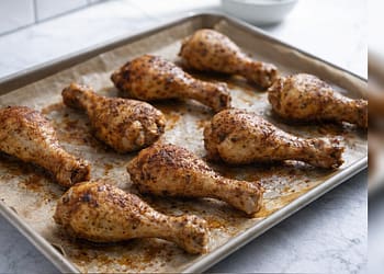 Sheet pan chicken drumsticks baked until crispy