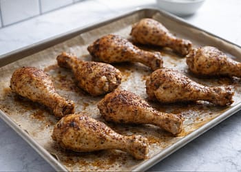 Sheet pan chicken drumsticks baked until crispy