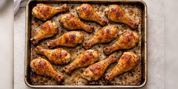Baked chicken drumsticks at 400 degrees on a sheet pan