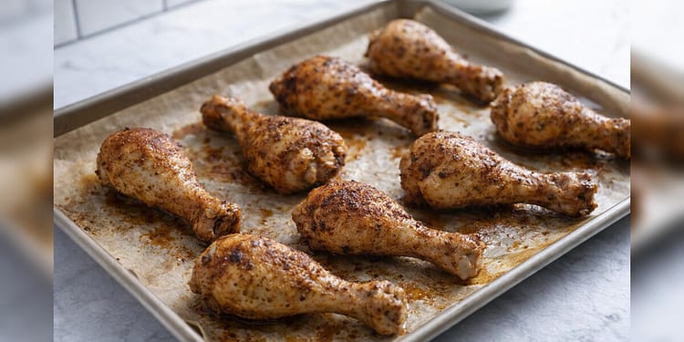 Sheet pan chicken drumsticks baked until crispy