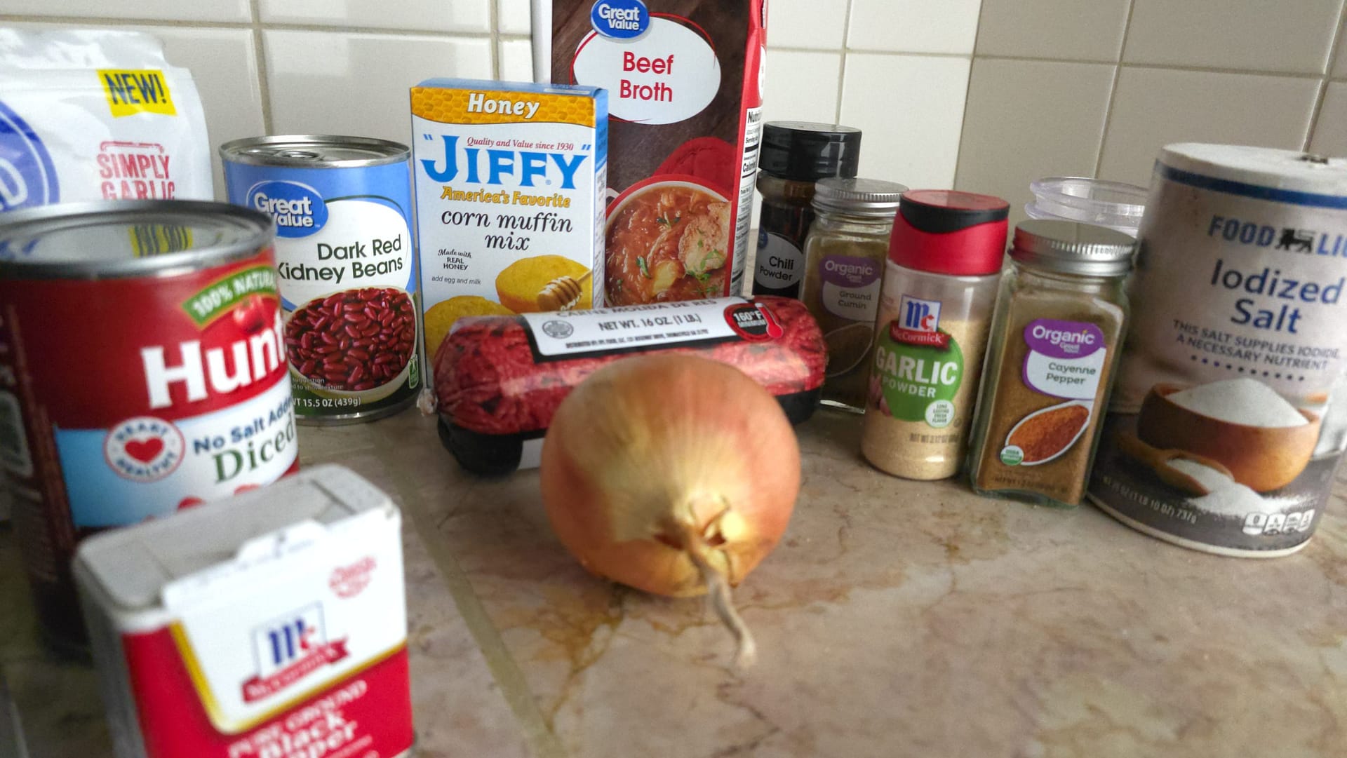 Chili ingredients prepared for cooking