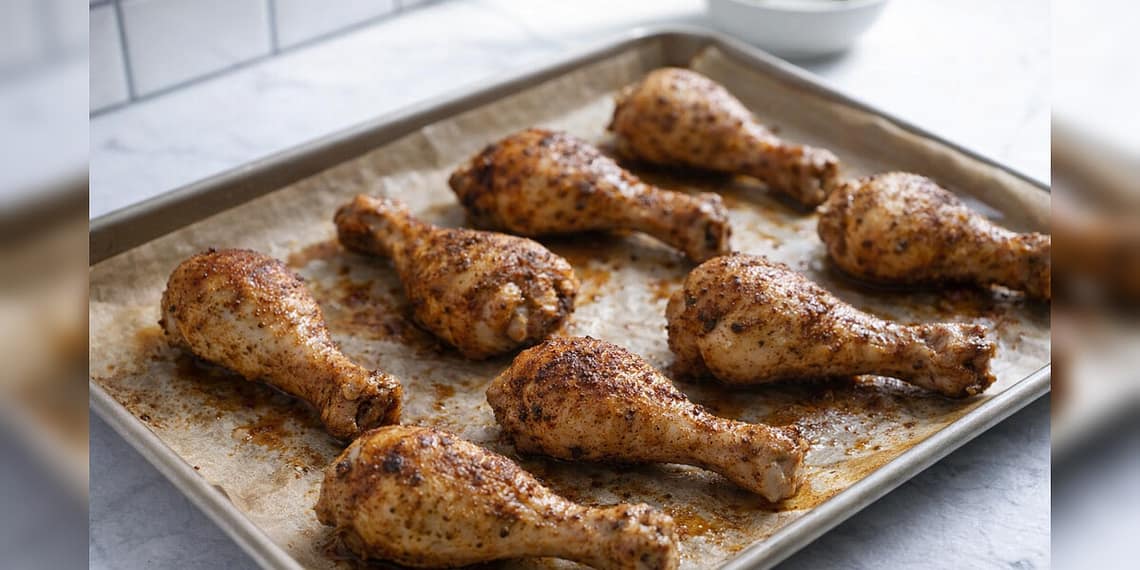 Sheet pan chicken drumsticks baked until crispy