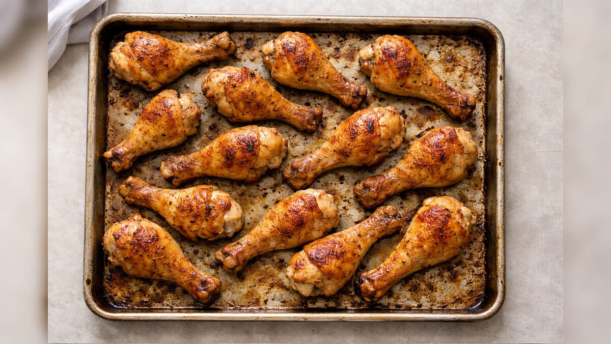 Baked chicken drumsticks at 400 degrees on a sheet pan