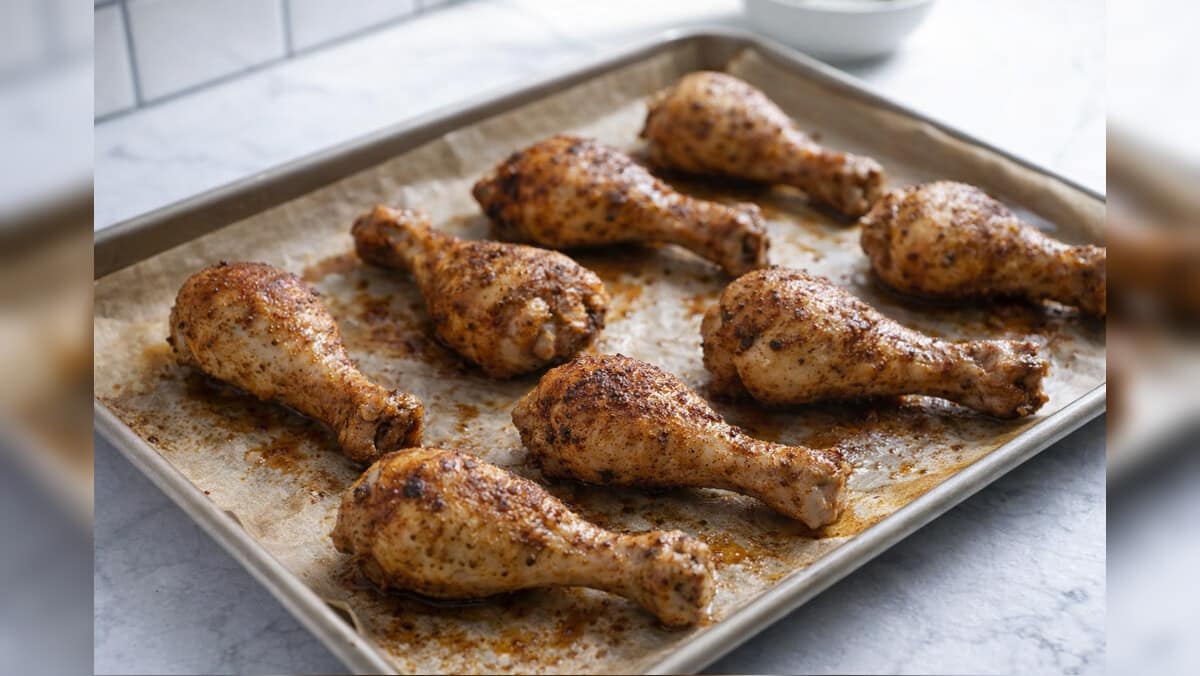 Sheet pan chicken drumsticks baked until crispy