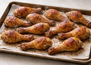Crispy baked chicken drumsticks fresh out of the oven