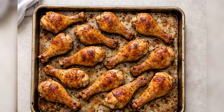 Baked chicken drumsticks at 400 degrees on a sheet pan