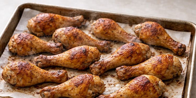 Crispy baked chicken drumsticks fresh out of the oven